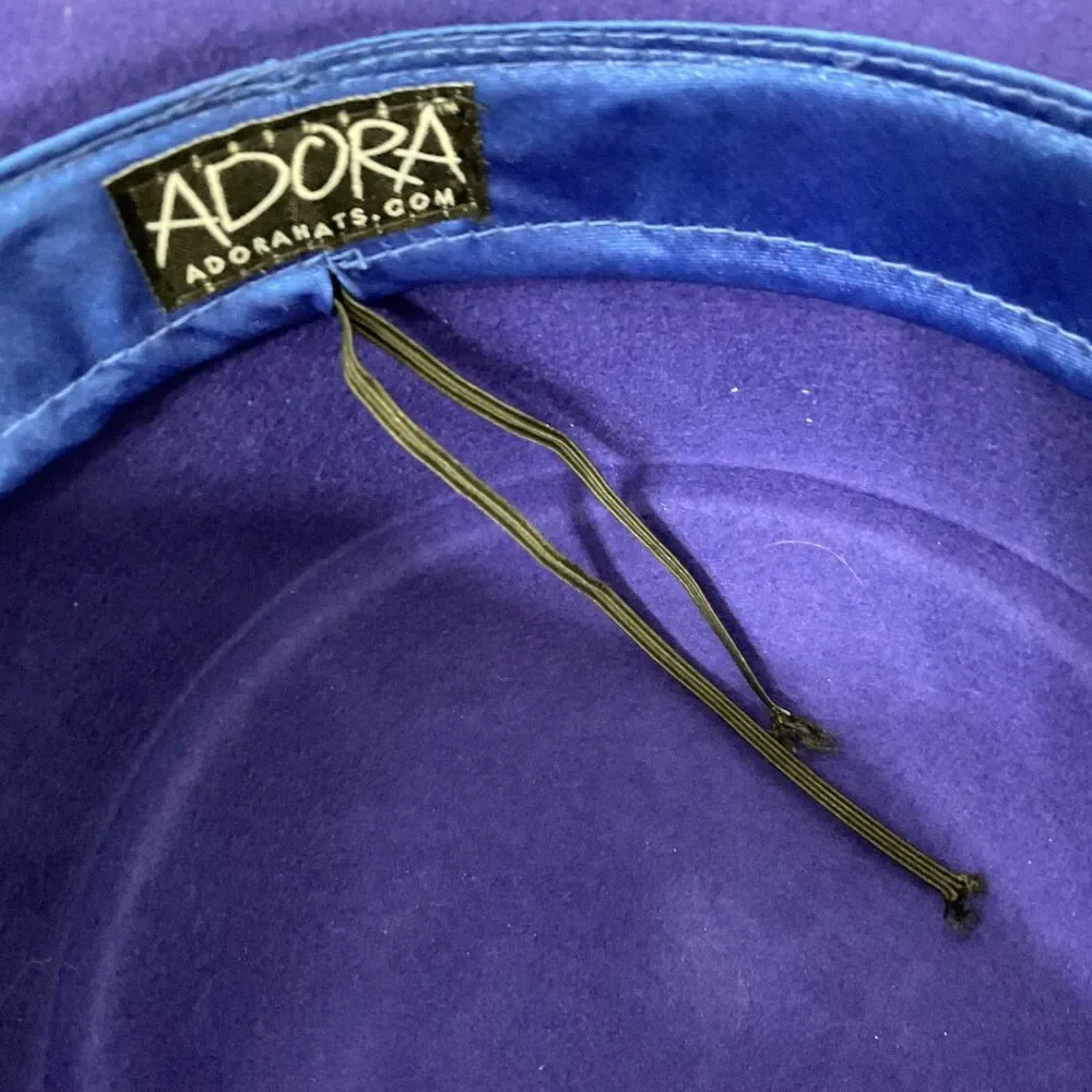 Vintage Andora Felt Cloche Bucket Hat Floral adjustable OS Royal Blue